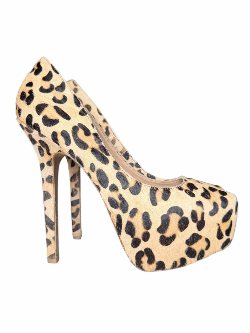 NWOT Steve Madden 10 Genuine Cow Hair Leopard Print Platform Stiletto Heels Y2K